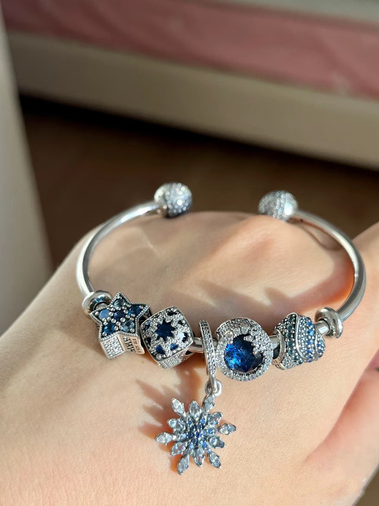 pan luxuryreplica Bracelet S925 Sterling Silver Blue Series Stars Fairy Tale Bracelet Shining Galaxy Bracelet DIY loose beads Beaded