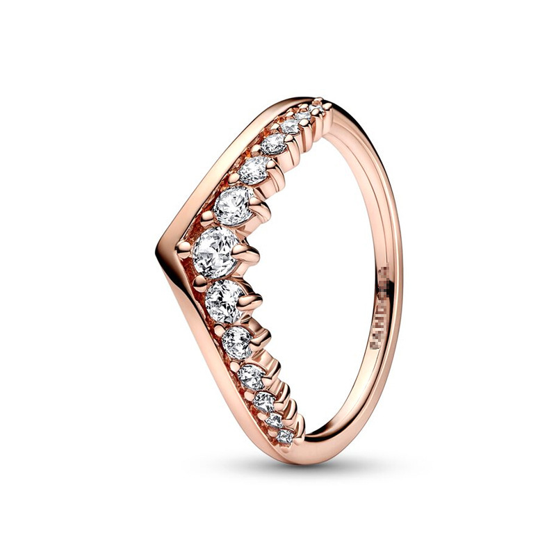 pan  luxuryreplica 925 Silver Rose Gold Drop Crown Ring Zircon Five-pointed Star Ring Ring