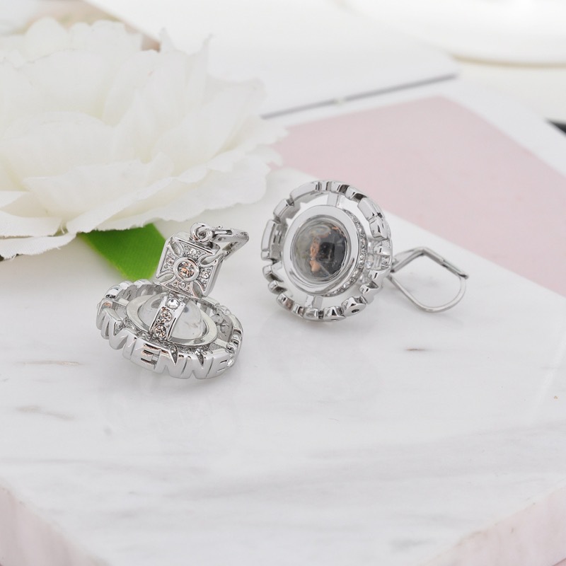 High Version Queen Mother vivi  luxuryreplica Vivian Sweet Cool Full Diamond Stereoscopic Letter Glass Bead Earrings Necklace