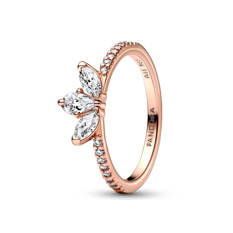 pan  luxuryreplica 925 Silver Rose Gold Drop Crown Ring Zircon Five-pointed Star Ring Ring