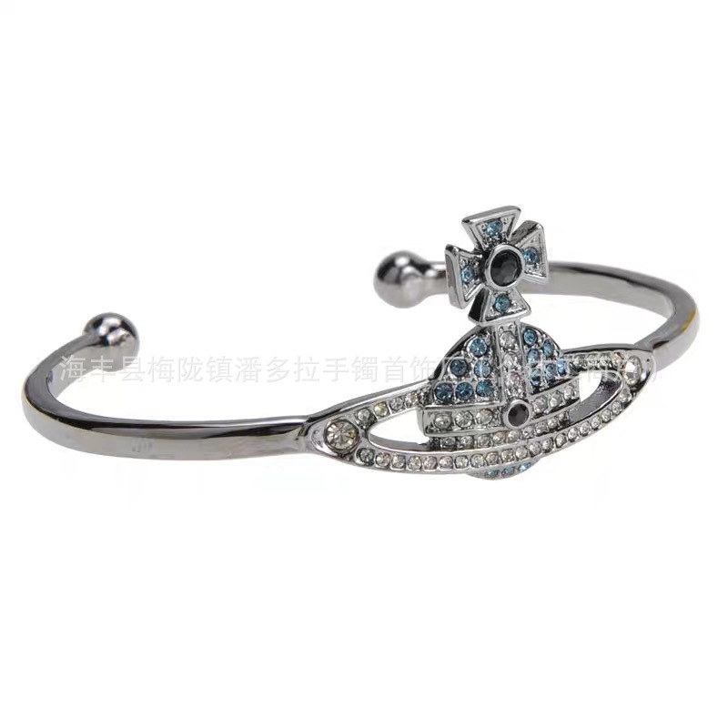 High Version Queen Mother vivi  luxuryreplica Vivian Full Diamond Temperament Personality Large Saturn Open Bracelet Bracelet