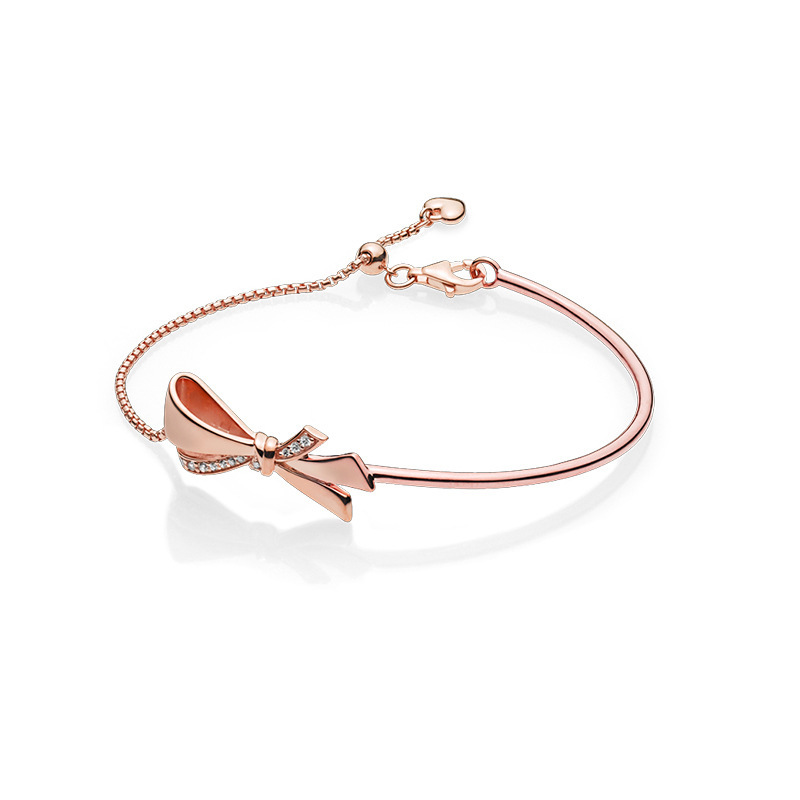 Factory direct pan luxuryreplica 925 silver rose gold bow adjustable send girlfriend DIY basic bracelet