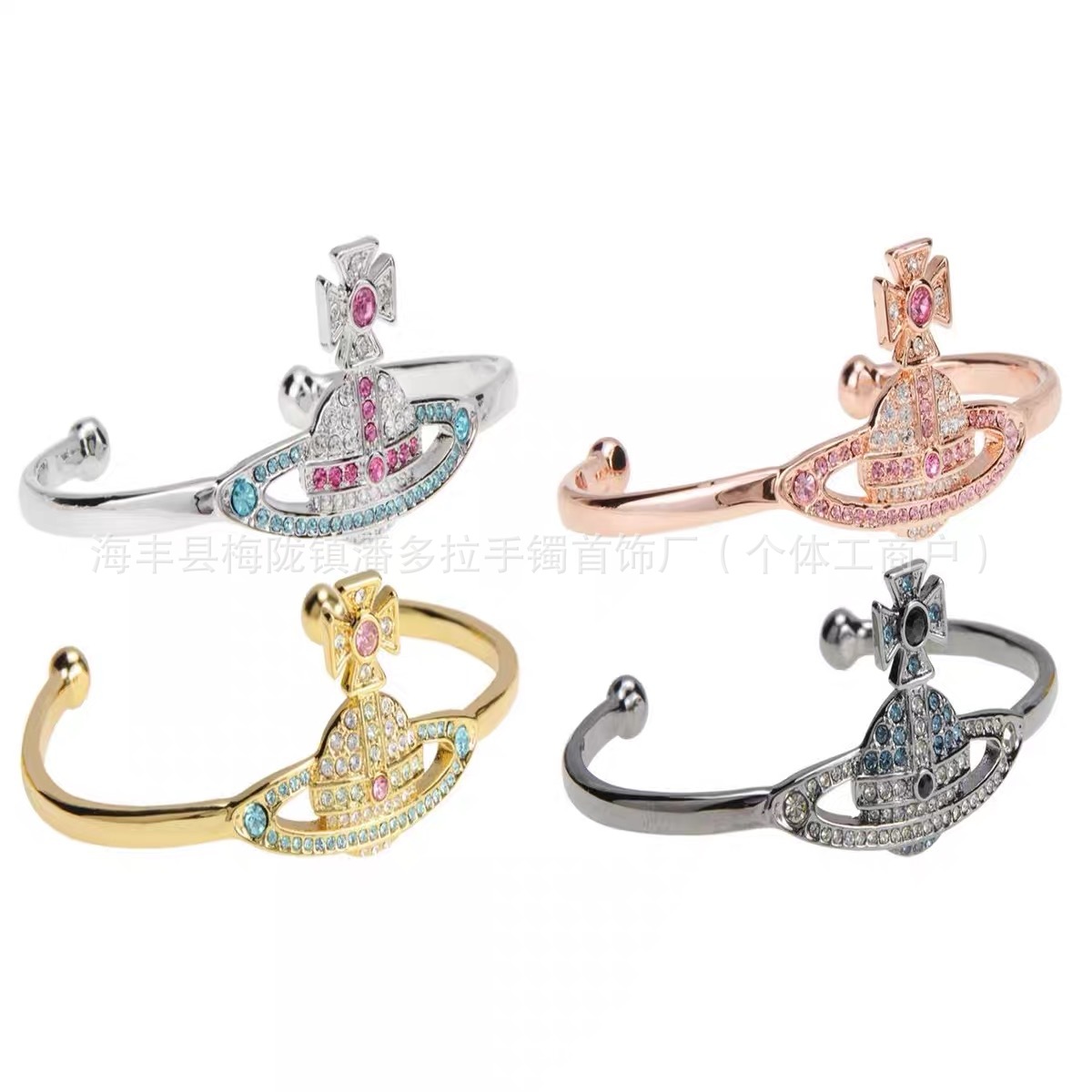 High Version Queen Mother vivi  luxuryreplica Vivian Full Diamond Temperament Personality Large Saturn Open Bracelet Bracelet