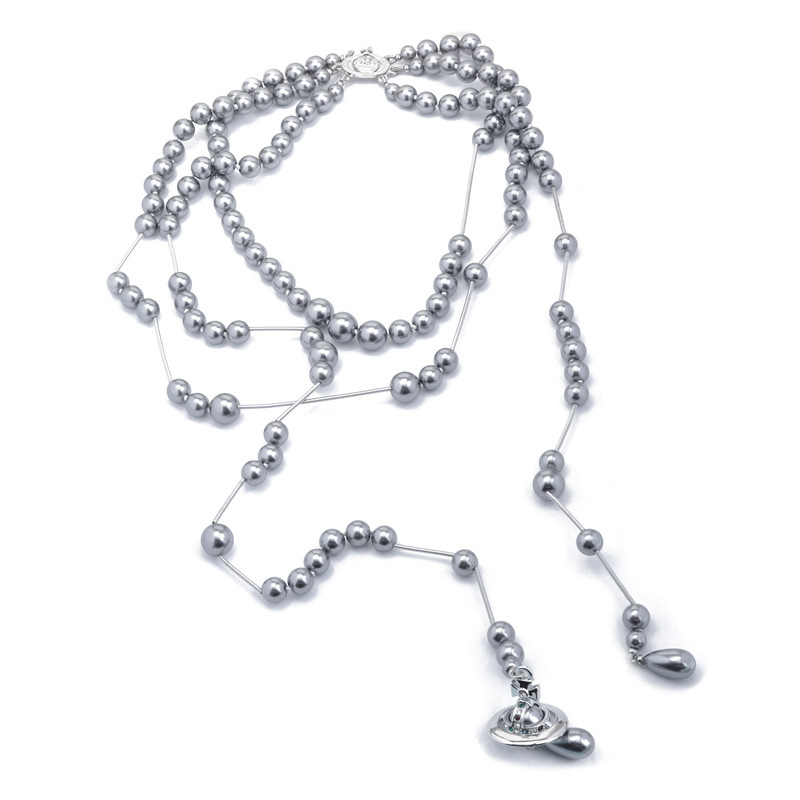 High Version Empress Dowager Saturn Broken Pearl Necklace Three-Layer Woolen Chain Women's Wedding Beautiful Matching Necklace