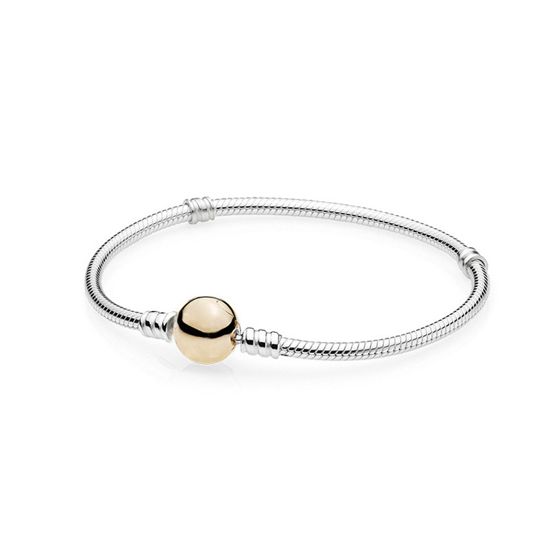 pan luxuryreplica 925 sterling silver round head pavé five-pointed star snake bone bracelet DIY basic bracelet women