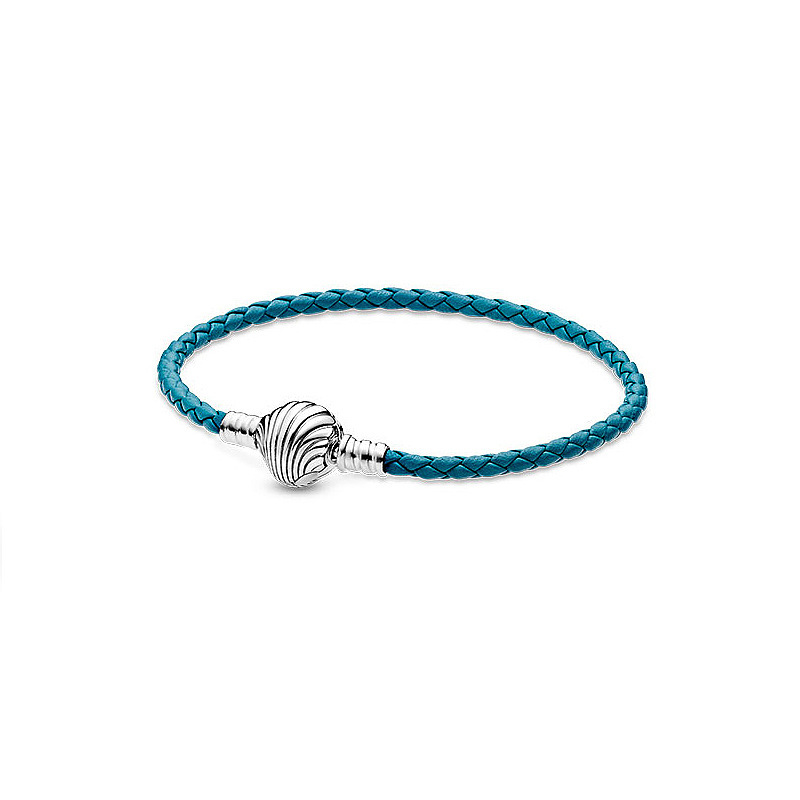 Factory direct pan  luxuryreplica 925 sterling silver shell marine series single loop woven leather rope DIY basic bracelet