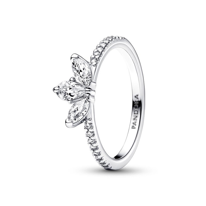 pan  luxuryreplica 925 Silver Rose Gold Drop Crown Ring Zircon Five-pointed Star Ring Ring