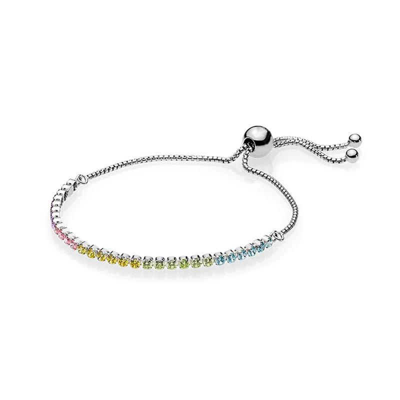 Factory Direct pan  luxuryreplica 925 Sterling Silver Rose Gold Rainbow Shining Adjustable Bracelet DIY Base Bracelet