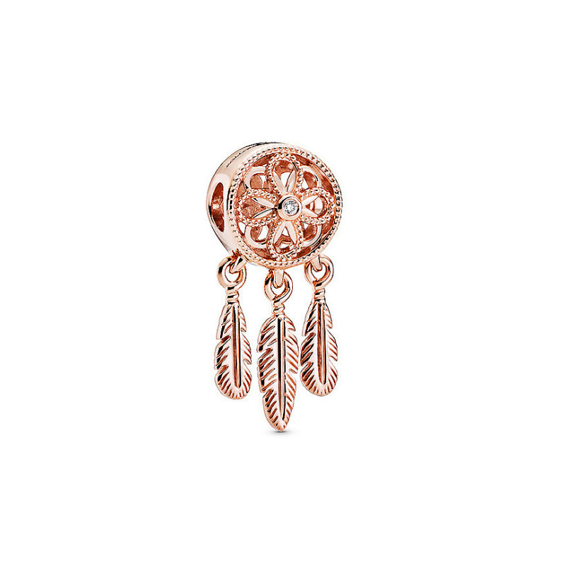 pan luxuryreplica 925 Sterling Silver Rose Gold Magnolia Dream Catcher Hollow Beaded DIY Accessories Beads