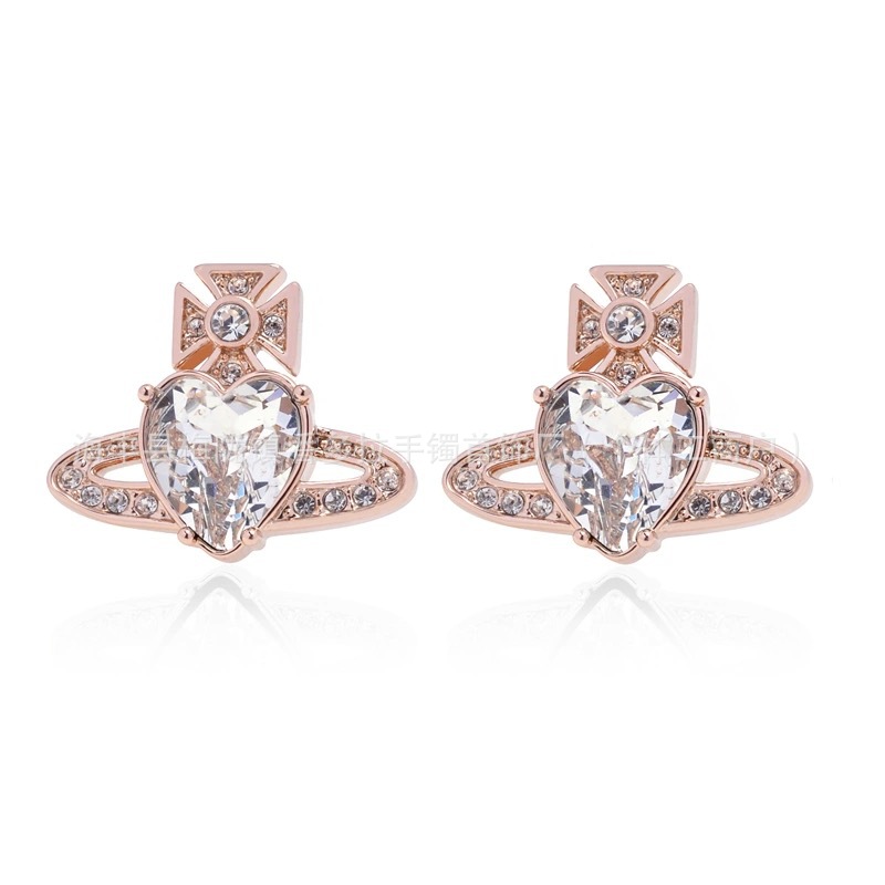 High Version Queen Mother vivi  luxuryreplica Vivian Light Luxury Sweet ARIELLA Big Zircon Love Ear Stud Earrings