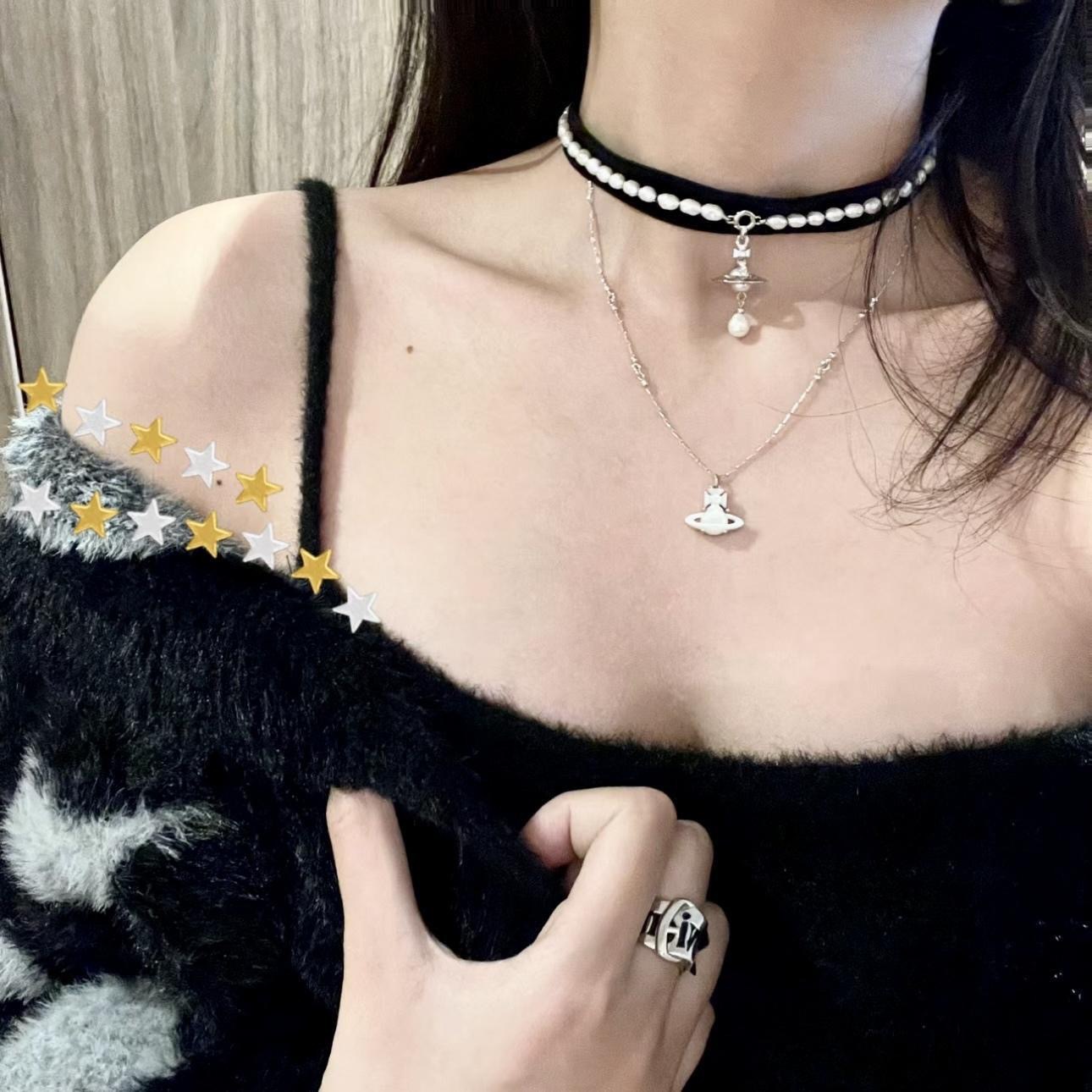 High Version 925 Empress Dowager Baroque Pearl Necklace Ballet Ribbon Chock Stereo Saturn Alien Pearl