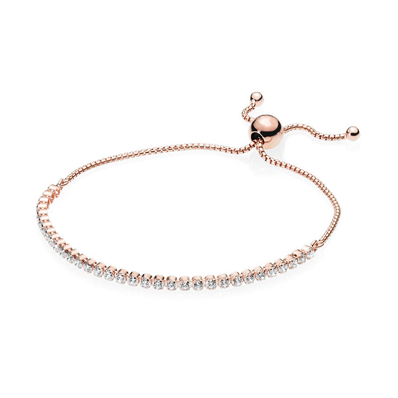 Factory Direct pan  luxuryreplica 925 Sterling Silver Rose Gold Rainbow Shining Adjustable Bracelet DIY Base Bracelet