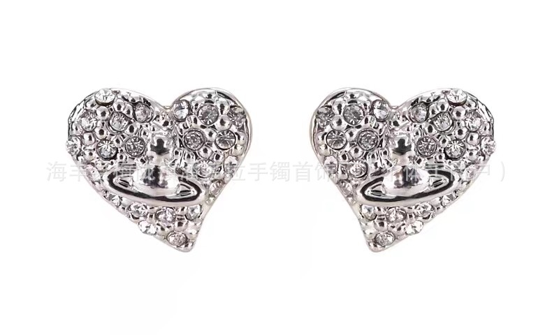 Empress Dowager's New Full Diamond Love Heart Saturn Earrings Women's Fashion Elegant Commuter OL Design Earrings in stock