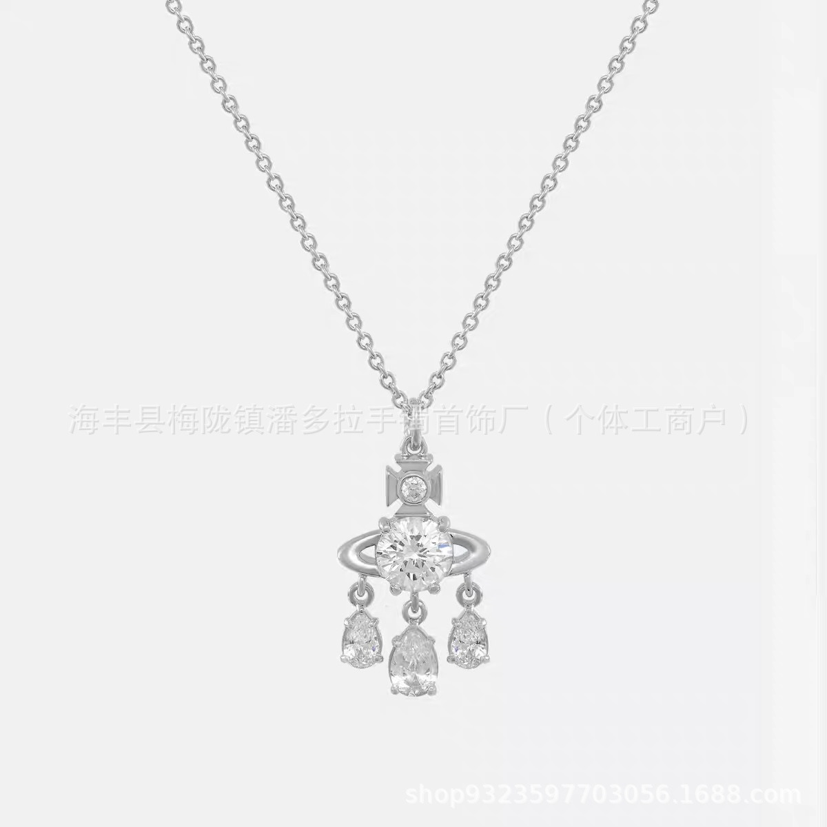 New High Version West Dowager 925 Sterling Silver Dream Catcher Necklace with Diamond Water Drop Hanging Elegant Earrings