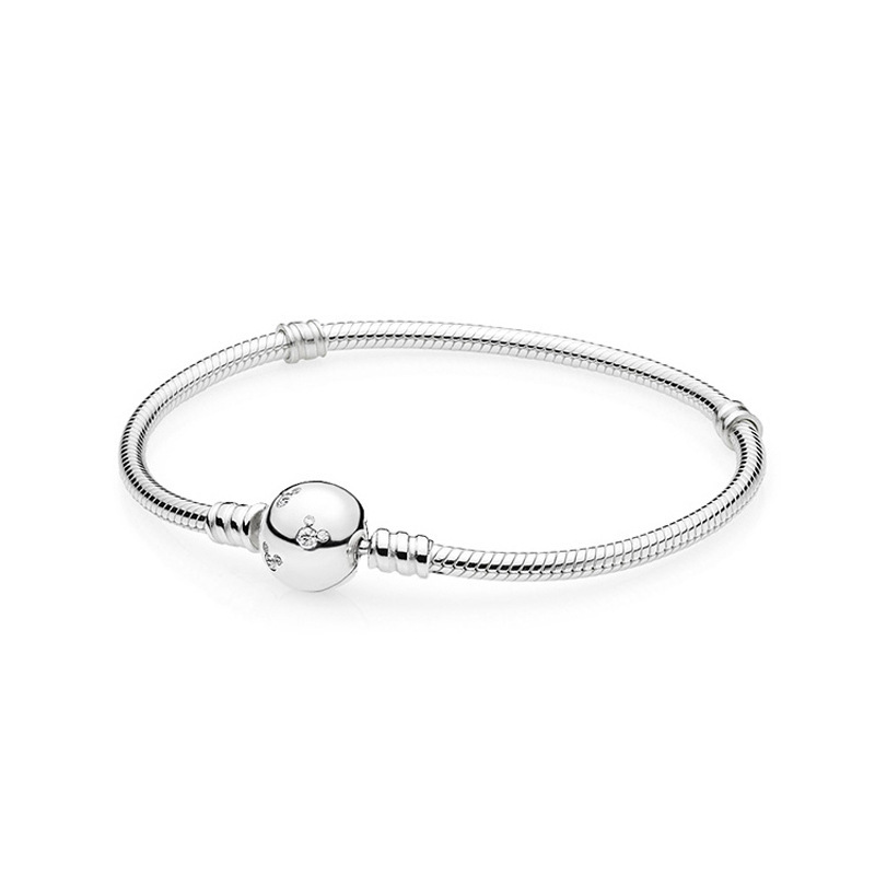 pan luxuryreplica 925 sterling silver round head pavé five-pointed star snake bone bracelet DIY basic bracelet women