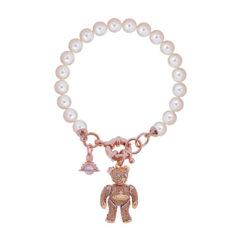 High Version Queen Mother vivi  luxuryreplica  Sweet Activity Joint Pearl Bear Saturn Bracelet Necklace