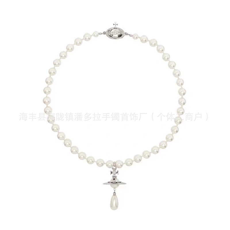 High version of the Empress Dowager Western Pearl Big Saturn Necklace Female with factory direct live high version