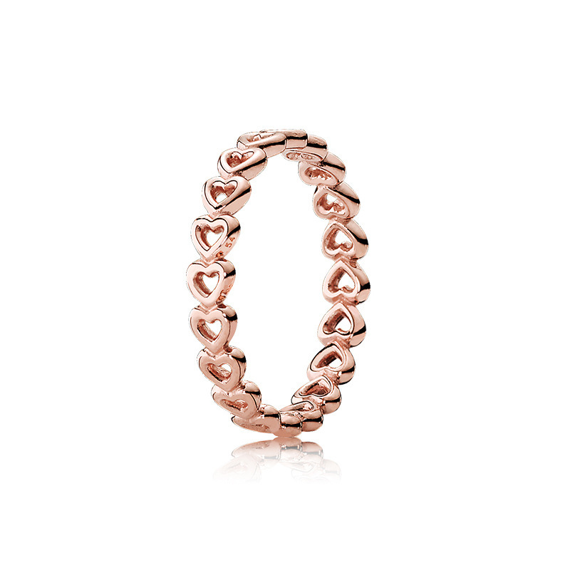 pan luxuryreplica Ring Rose Gold Peach Blossom Pair with Beads Open Style Couple Pair Ring Matching Ring for Women