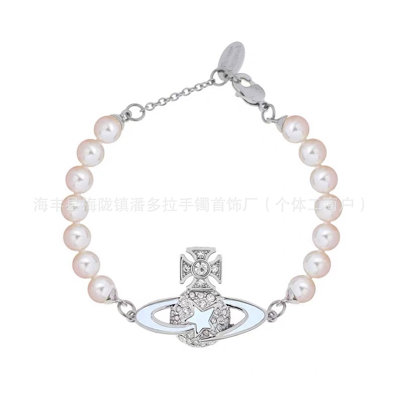 High Version Queen Mother's Five-pointed Star Saturn Pearl Necklace vivi  luxuryreplica Meteor Full Diamond Bracelet Earrings Earrings