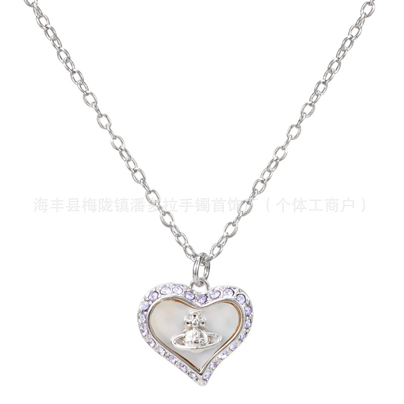 Empress Dowager Love Fritillaria Saturn Flash Diamond Necklace Women's European and American Fashion Design Sense Clavicle Chain Necklace New Style