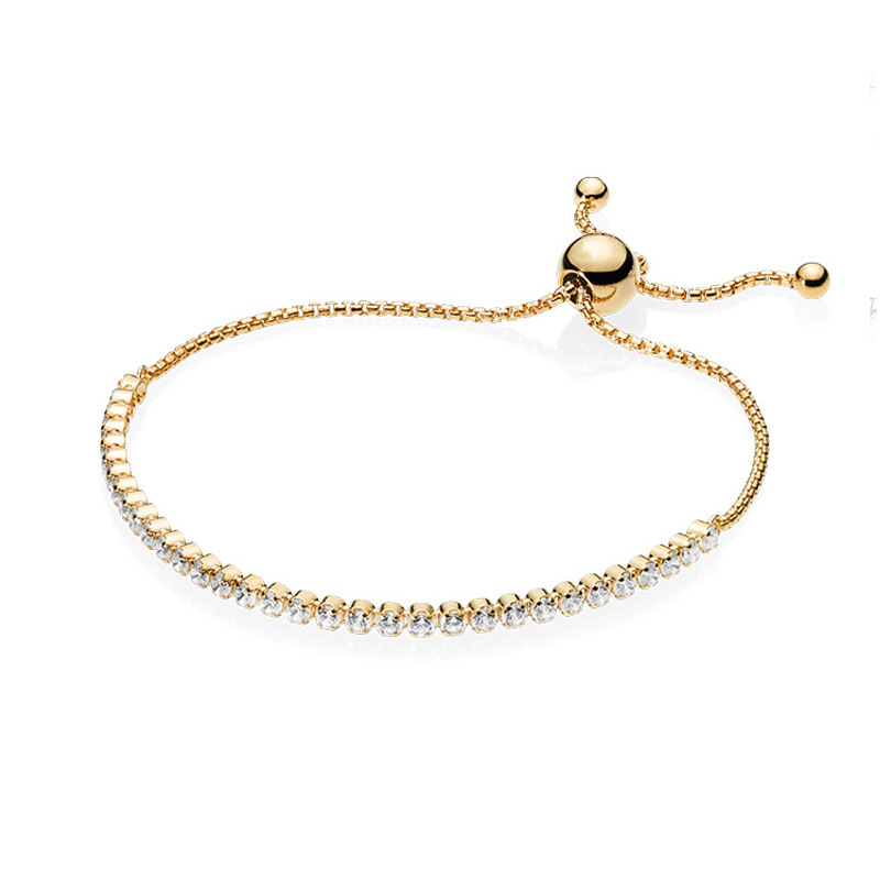 Factory Direct pan  luxuryreplica 925 Sterling Silver Rose Gold Rainbow Shining Adjustable Bracelet DIY Base Bracelet