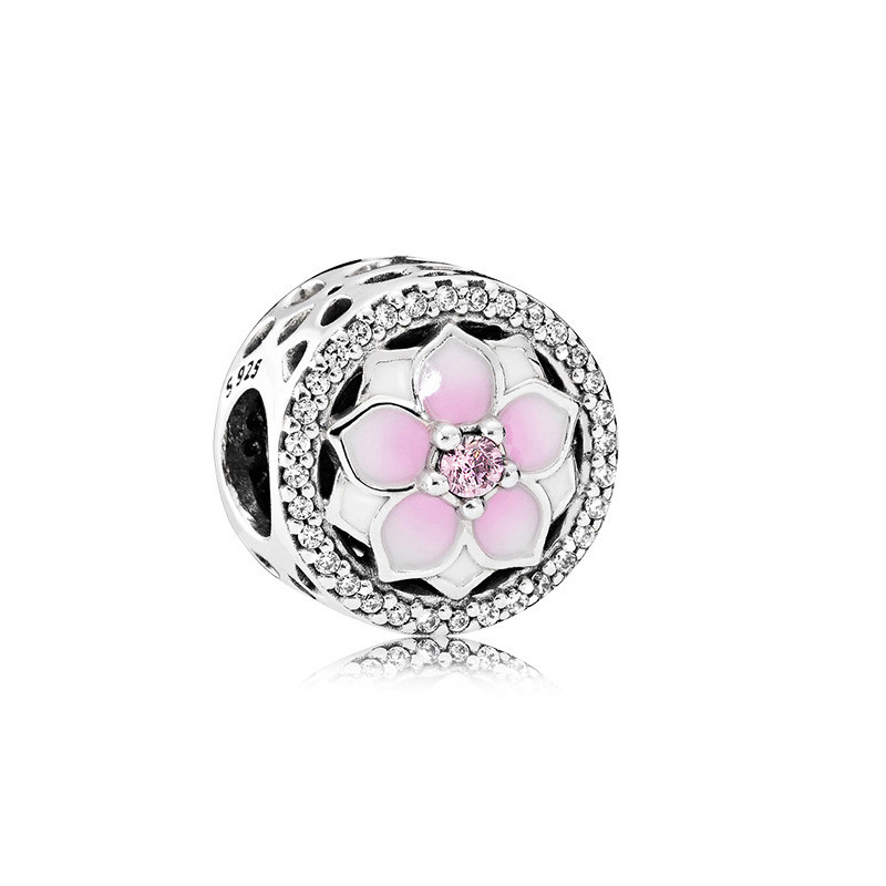 Factory direct pan luxuryreplica 925 silver Magnolia love love full diamond fixed hanging beads DIY beads