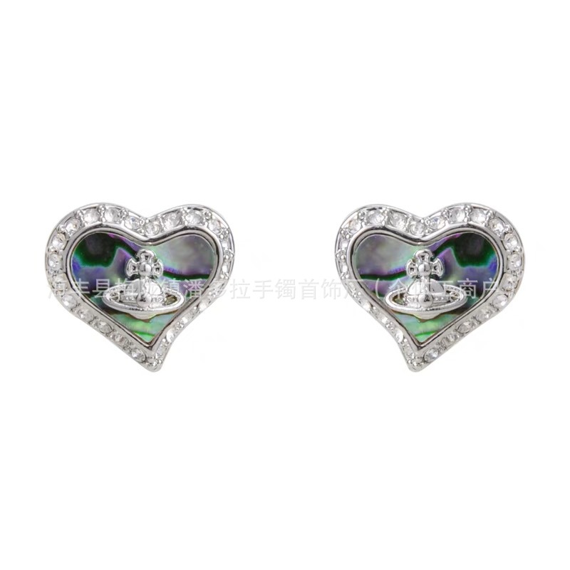 High Version Empress Dowager Color Diamond Love Fritillaria Saturn Earrings Women's Design Light Luxury European and American Fashion Elegant Earrings
