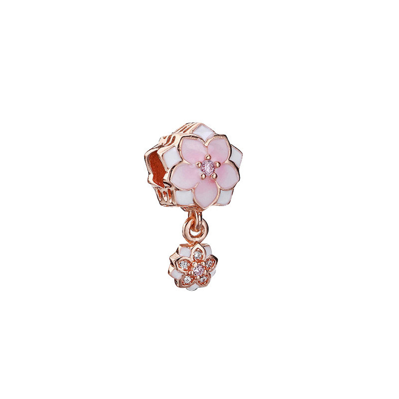 pan luxuryreplica 925 Sterling Silver Rose Gold Magnolia Dream Catcher Hollow Beaded DIY Accessories Beads