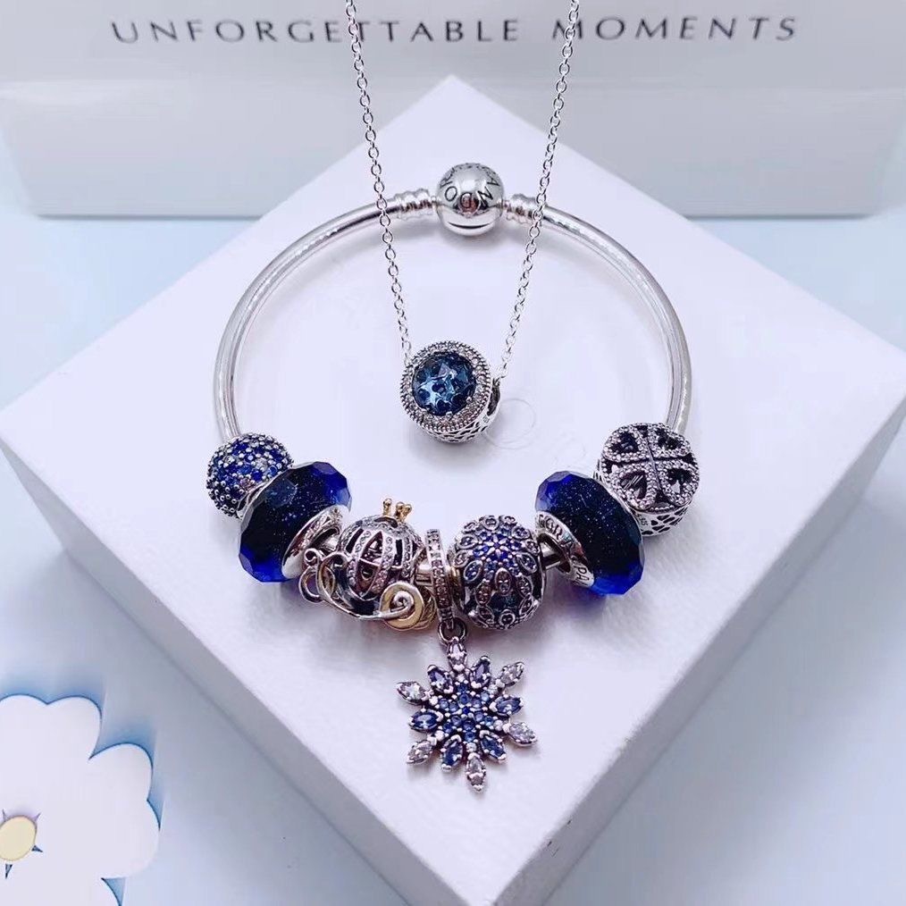 High Version New pan  luxuryreplica 925 Sterling Silver Bracelet Women's Beaded DIY Scattered Beads Pendant Bracelet Necklace suit