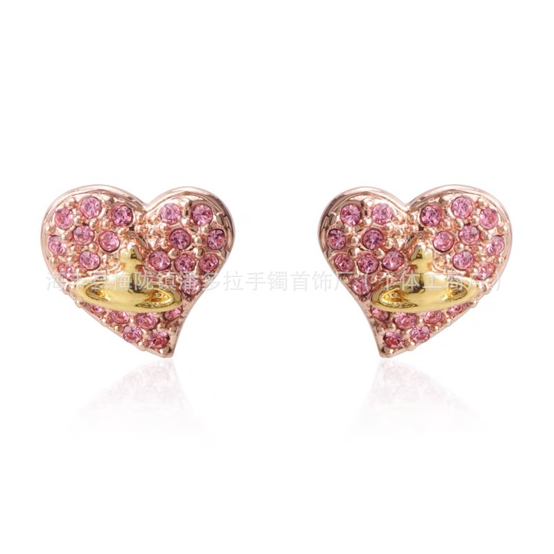 Empress Dowager's New Full Diamond Love Heart Saturn Earrings Women's Fashion Elegant Commuter OL Design Earrings in stock