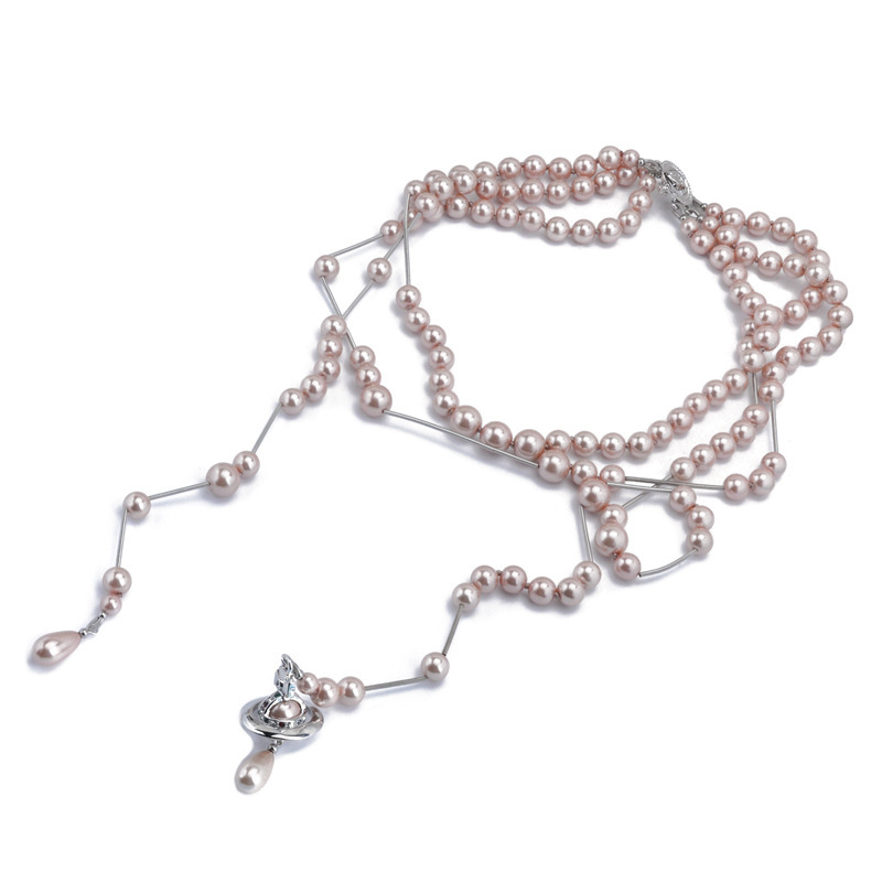 High Version Empress Dowager Saturn Broken Pearl Necklace Three-Layer Woolen Chain Women's Wedding Beautiful Matching Necklace