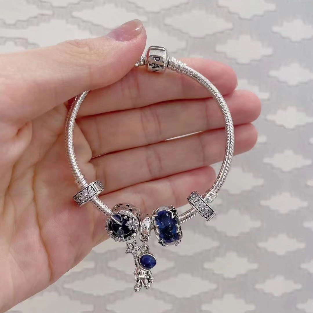 pan luxuryreplica Bracelet S925 Sterling Silver Blue Series Stars Fairy Tale Bracelet Shining Galaxy Bracelet DIY loose beads Beaded