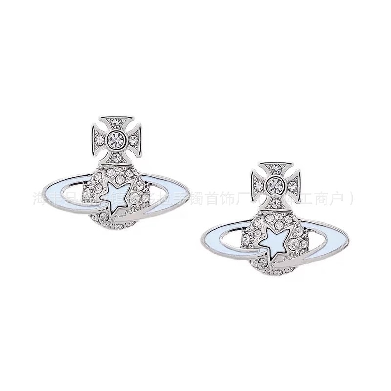 High Version Queen Mother's Five-pointed Star Saturn Pearl Necklace vivi  luxuryreplica Meteor Full Diamond Bracelet Earrings Earrings