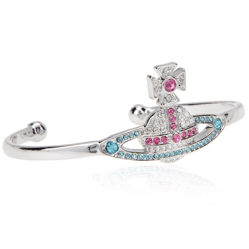 High Version Queen Mother vivi  luxuryreplica Vivian Full Diamond Temperament Personality Large Saturn Open Bracelet Bracelet