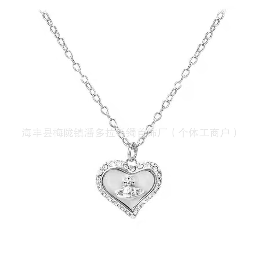 Empress Dowager Love Fritillaria Saturn Flash Diamond Necklace Women's European and American Fashion Design Sense Clavicle Chain Necklace New Style