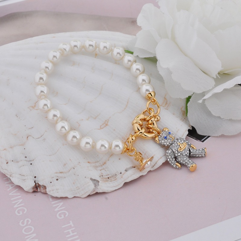 High Version Queen Mother vivi  luxuryreplica  Sweet Activity Joint Pearl Bear Saturn Bracelet Necklace