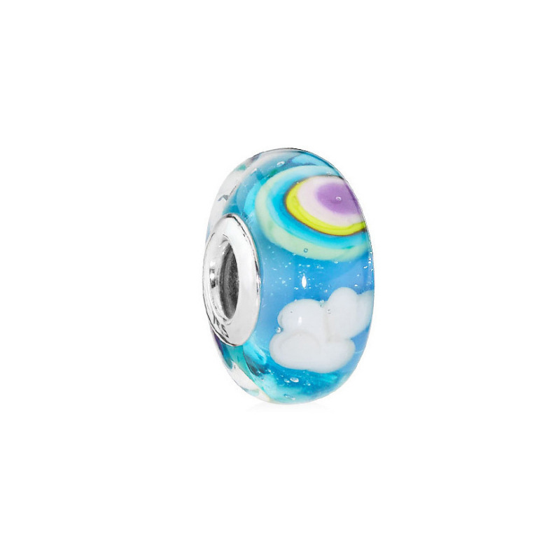 pan  luxuryreplica 925 Pure Silver Di S NI Love Rainbow Glazed Beads Hanging Beads DIY Accessories Beads