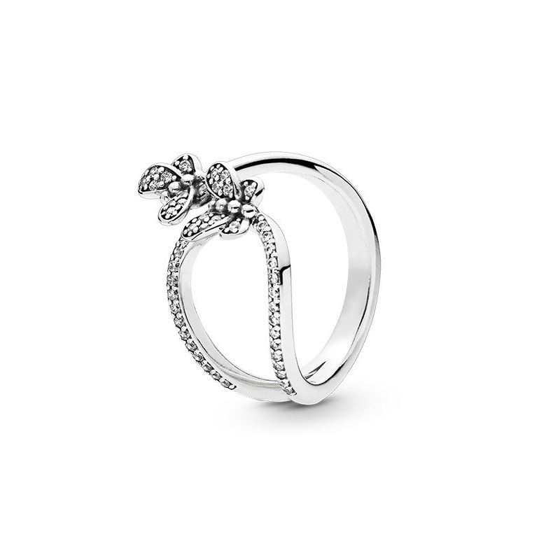 Factory direct pan luxuryreplica 925 sterling silver flowers four-leaf bright halo series lovers ring