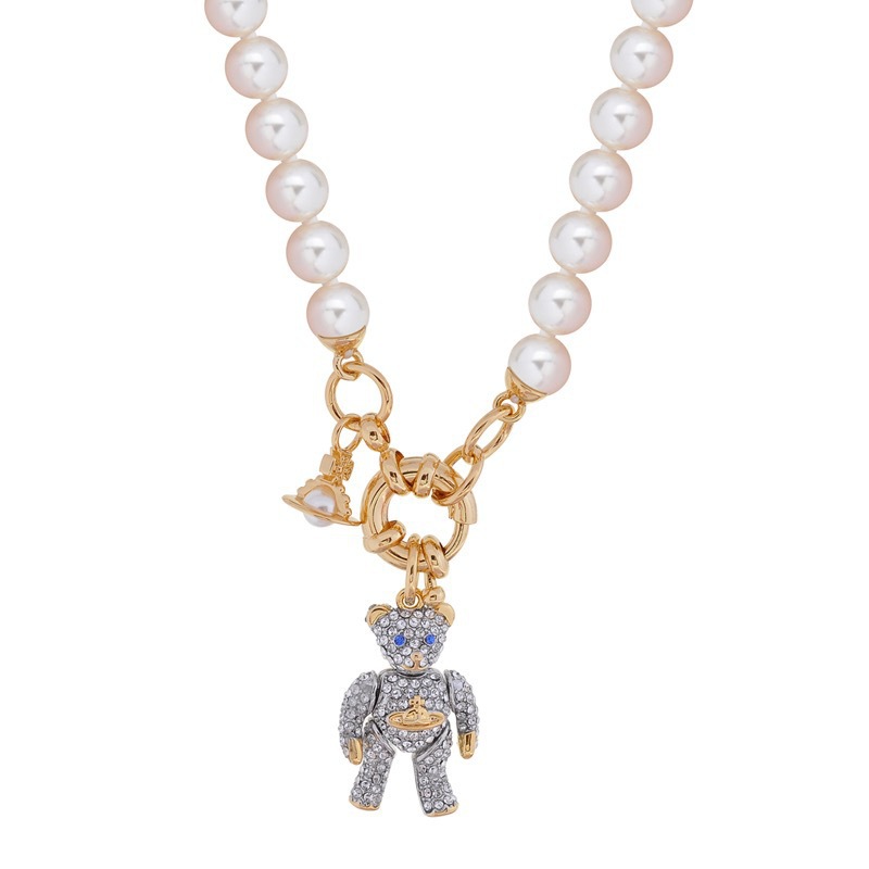 High Version Queen Mother vivi  luxuryreplica  Sweet Activity Joint Pearl Bear Saturn Bracelet Necklace