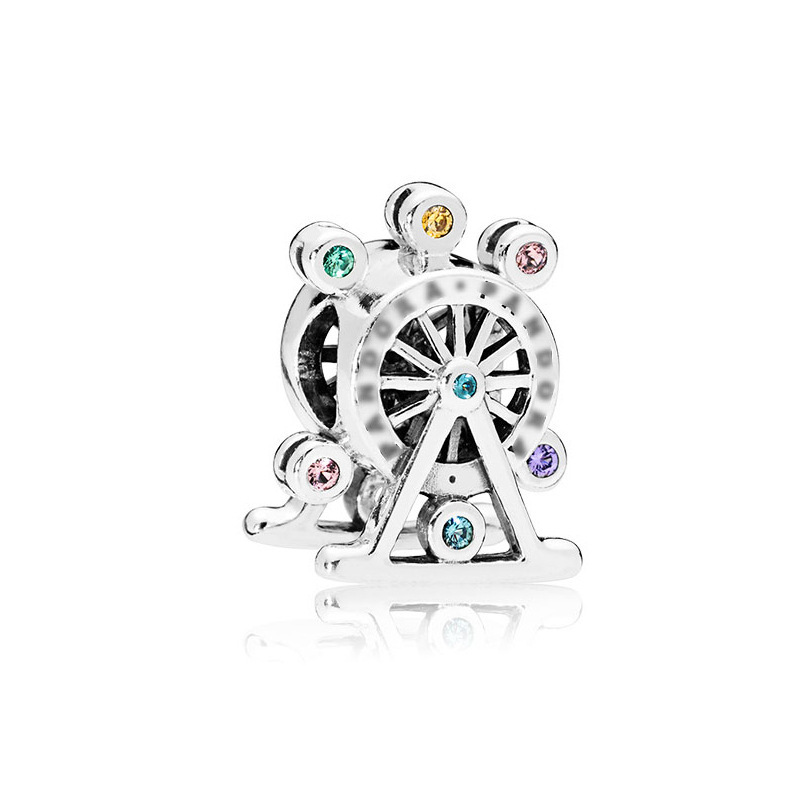pan luxuryreplica 925 Sterling Silver Rainbow Colorful Mosaic Ferris Wheel Fixed Buckle Beaded DIY Accessories