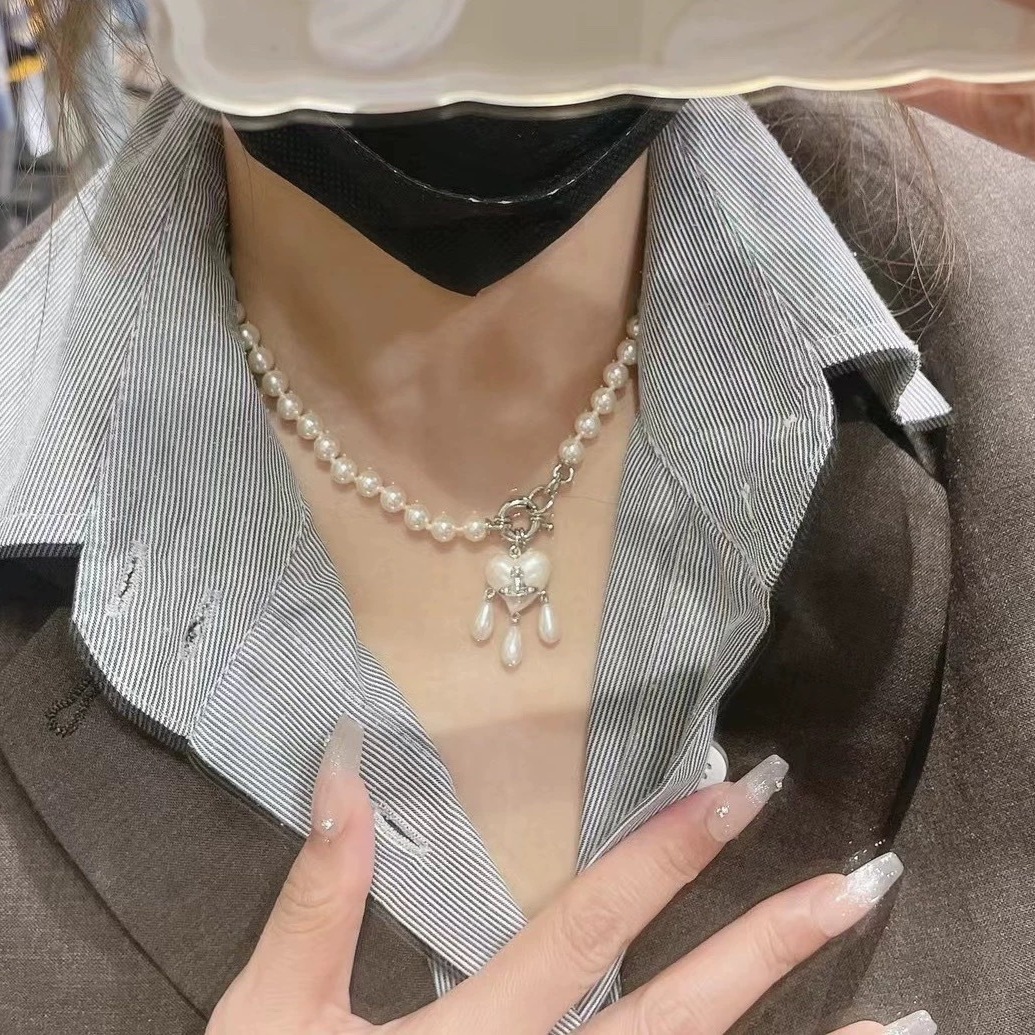 High version  Queen Mother's Necklace Bracelet Earrings Love Water Drops Pearl Temperament All-match Light Luxury High-end Sense