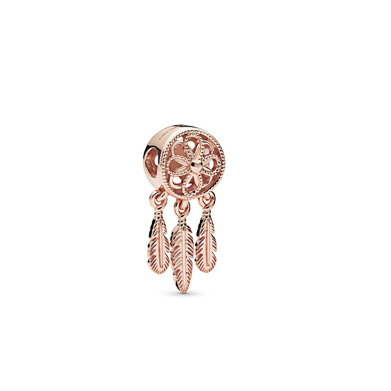 pan luxuryreplica 925 Sterling Silver Rose Gold Magnolia Dream Catcher Hollow Beaded DIY Accessories Beads
