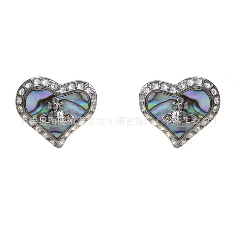 High Version Empress Dowager Color Diamond Love Fritillaria Saturn Earrings Women's Design Light Luxury European and American Fashion Elegant Earrings