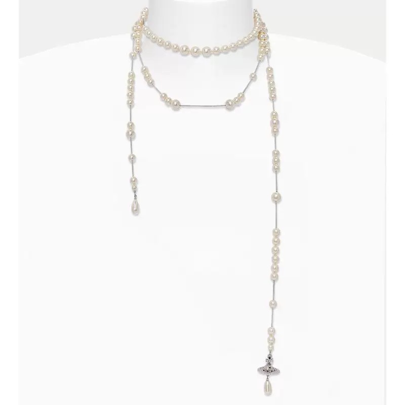 High Version Empress Dowager Saturn Broken Pearl Necklace Three-Layer Woolen Chain Women's Wedding Beautiful Matching Necklace