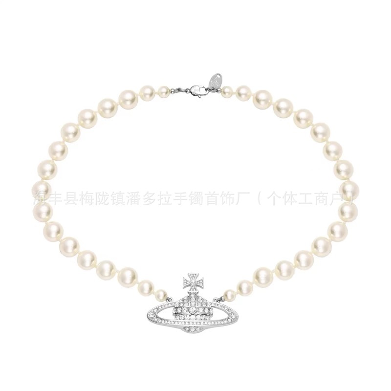 High version of the Empress Dowager Western Pearl Big Saturn Necklace Female with factory direct live high version