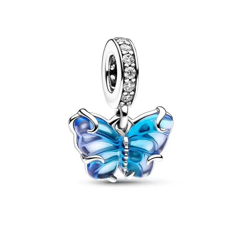 pan luxuryreplica 925 Sterling Silver Beads Summer New Mermaid Crab Blue Butterfly Pendant Pendant