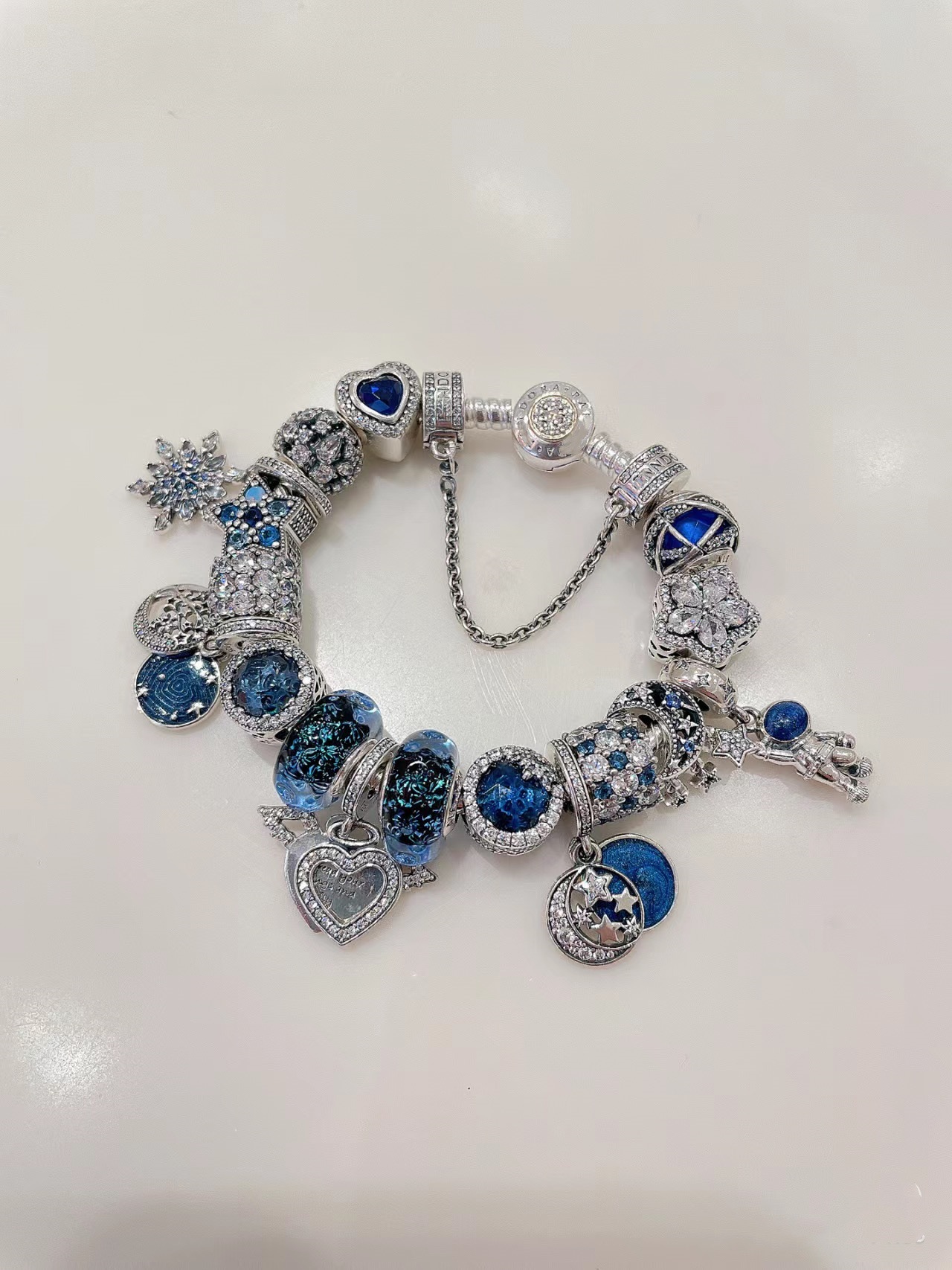 pan luxuryreplica Bracelet S925 Sterling Silver Blue Series Stars Fairy Tale Bracelet Shining Galaxy Bracelet DIY loose beads Beaded