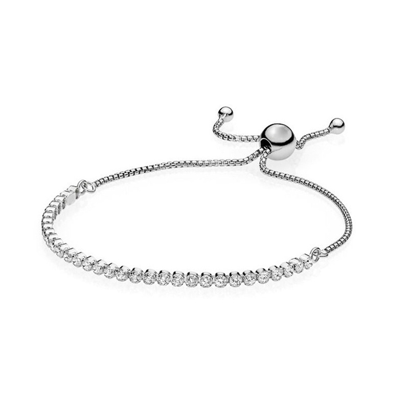 Factory Direct pan  luxuryreplica 925 Sterling Silver Rose Gold Rainbow Shining Adjustable Bracelet DIY Base Bracelet