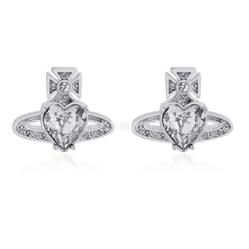 High Version Queen Mother vivi  luxuryreplica Vivian Light Luxury Sweet ARIELLA Big Zircon Love Ear Stud Earrings
