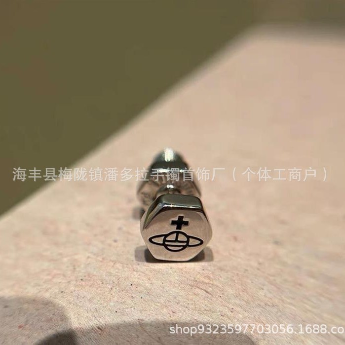 High Version 925 Material Saturn Series Punk Gold Silver Titanium Black Hexagon Thread Screw Saturn Ear Stud Earrings